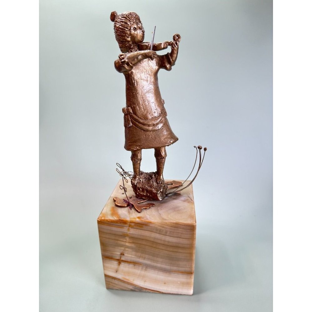 Art Deco Bronze Girl Playing Violin Figurine or Marble Base